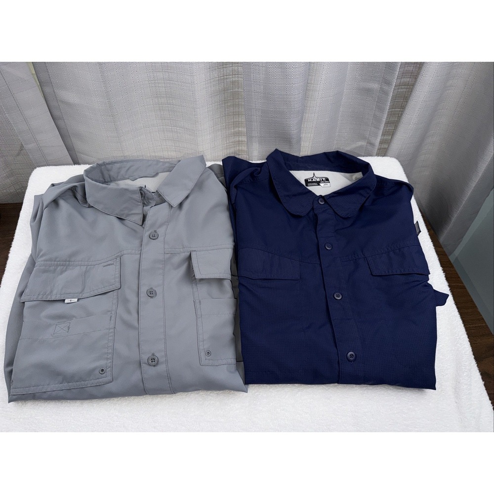 Lot of 2 Habit Mens Fishing Shirt 2XL Navy Short Sleeve & Grey Long Sleeve Vents
